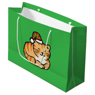Festive Cat Christmas - Cute Cat in Santa Hat Large Gift Bag