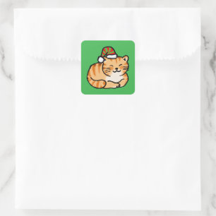 Festive Cat Christmas - Cute Cat in Santa Hat Square Sticker