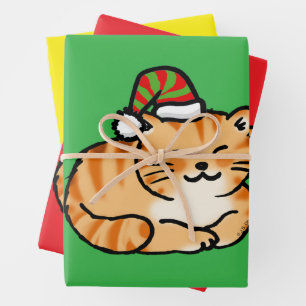 Festive Cat Christmas - Cute Cat in Santa Hat Wrapping Paper Sheet
