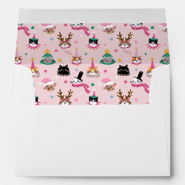 Festive Cat Faces in Holiday Hats Pattern Envelope (Back (Bottom))