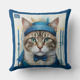 Festive Cat in playful hanukkah Disguise  Cushion