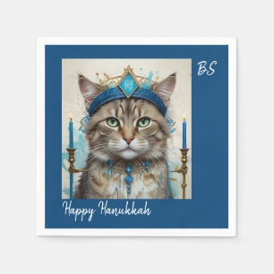 Festive Cat in playful hanukkah Disguise Napkin