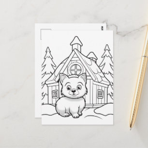 Festive cat kids colouring Postcard