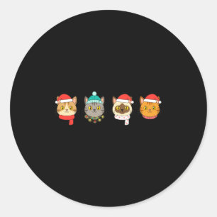 Festive Cat Lineup, Holiday Cat Art Cat Lovers, Ca Classic Round Sticker