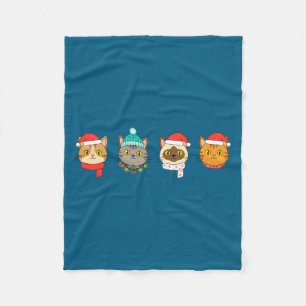 Festive Cat Lineup, Holiday Cat Art Cat Lovers, Ca Fleece Blanket
