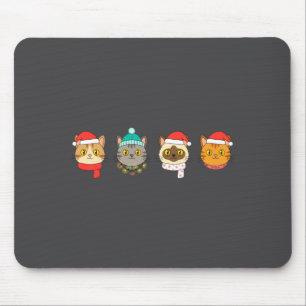 Festive Cat Lineup, Holiday Cat Art Cat Lovers, Ca Mouse Pad