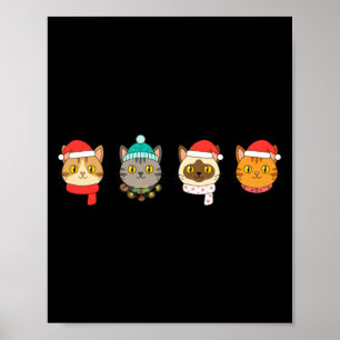 Festive Cat Lineup, Holiday Cat Art Cat Lovers, Ca Poster
