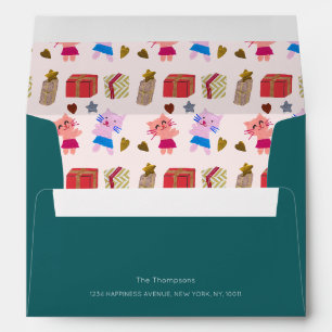 Festive cats and gifts Xmas Green Christmas Envelope