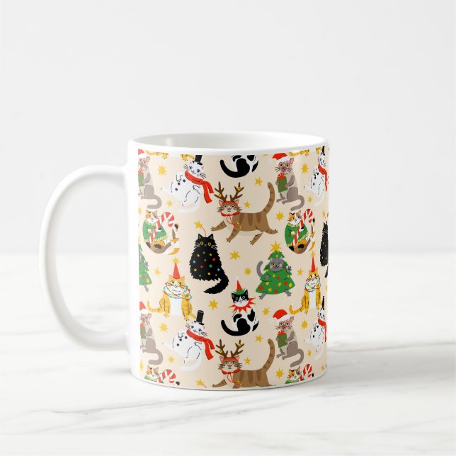Festive Cats Christmas Pattern Coffee Mug (Left)