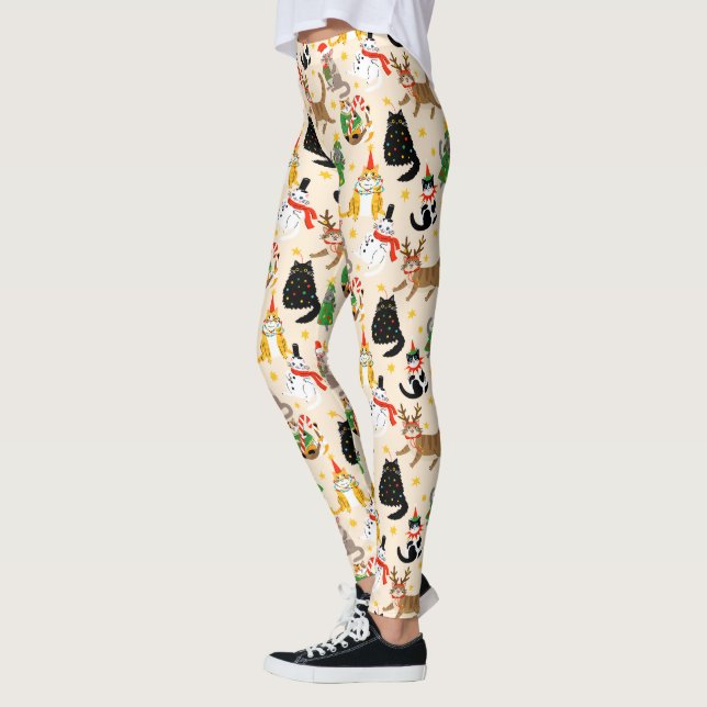 Festive Cats Christmas Pattern Leggings (Left)
