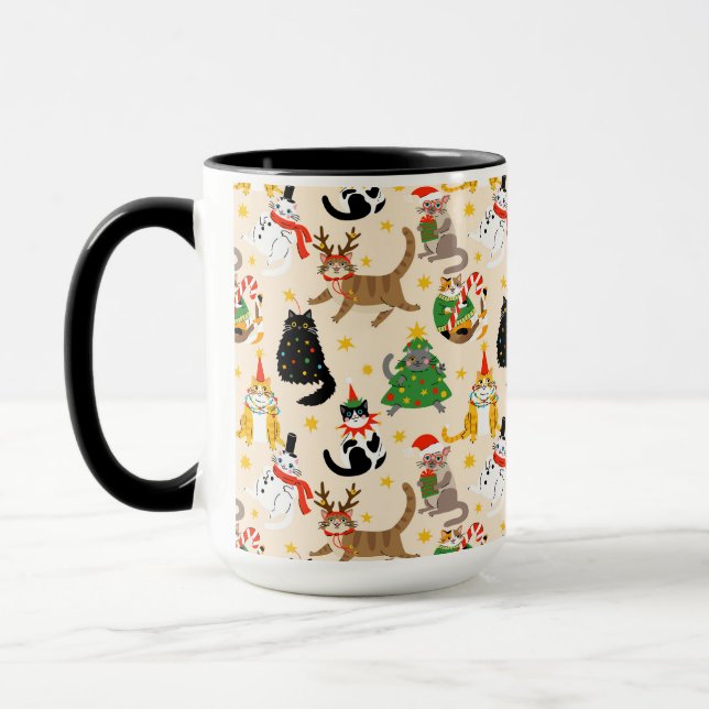 Festive Cats Christmas Pattern Mug (Left)
