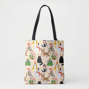 Festive Cats Christmas Pattern Tote Bag