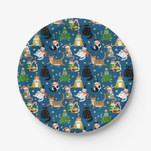 Festive Cats in Christmas Costumes Pattern Paper Plate