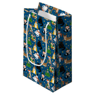 Festive Cats in Christmas Costumes Pattern Small Gift Bag
