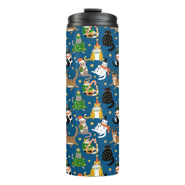 Festive Cats in Christmas Costumes Pattern Thermal Tumbler (Front)