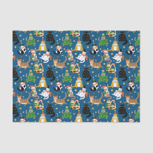 Festive Cats in Christmas Costumes Pattern Tissue Paper (Front)