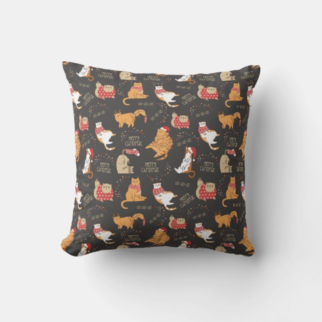 Festive Cats with Lights Christmas Pattern Cushion (Front)