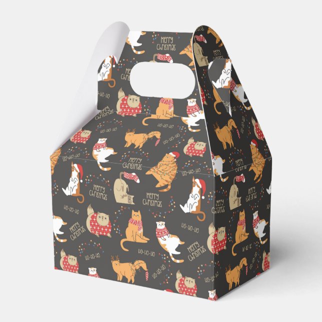 Festive Cats with Lights Christmas Pattern Favour Box (Front Side)