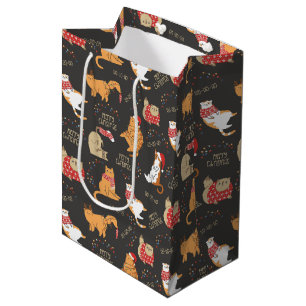 Festive Cats with Lights Christmas Pattern Medium Gift Bag
