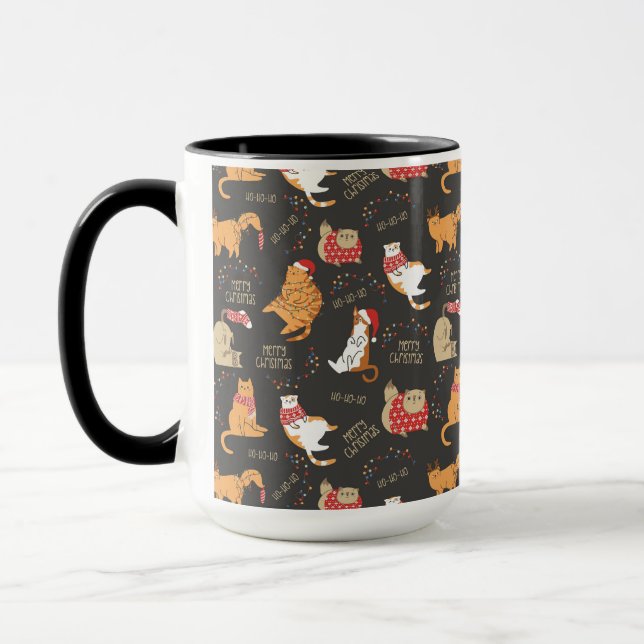 Festive Cats with Lights Christmas Pattern Mug (Left)