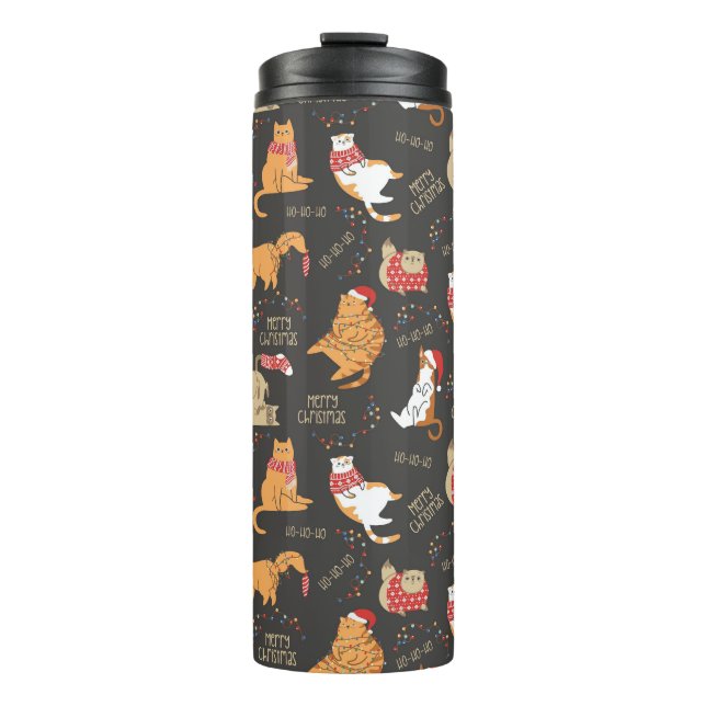 Festive Cats with Lights Christmas Pattern Thermal Tumbler (Front)