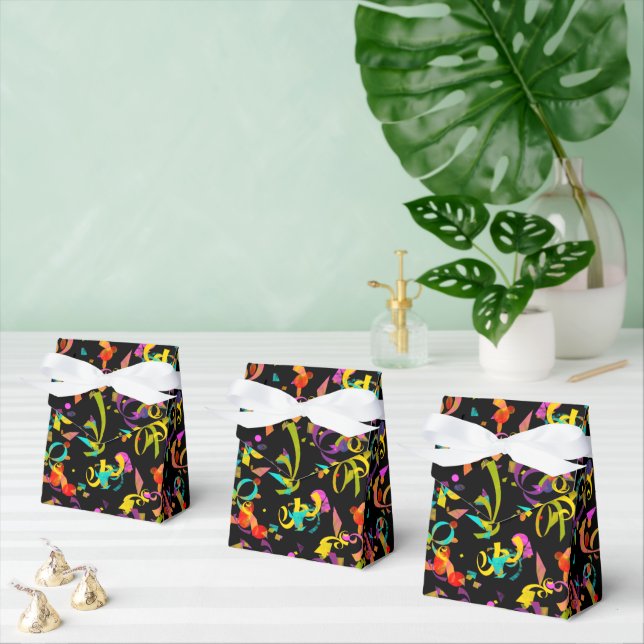 Festive Celebration Colourful Confetti Over Black Favour Box (Multiple)