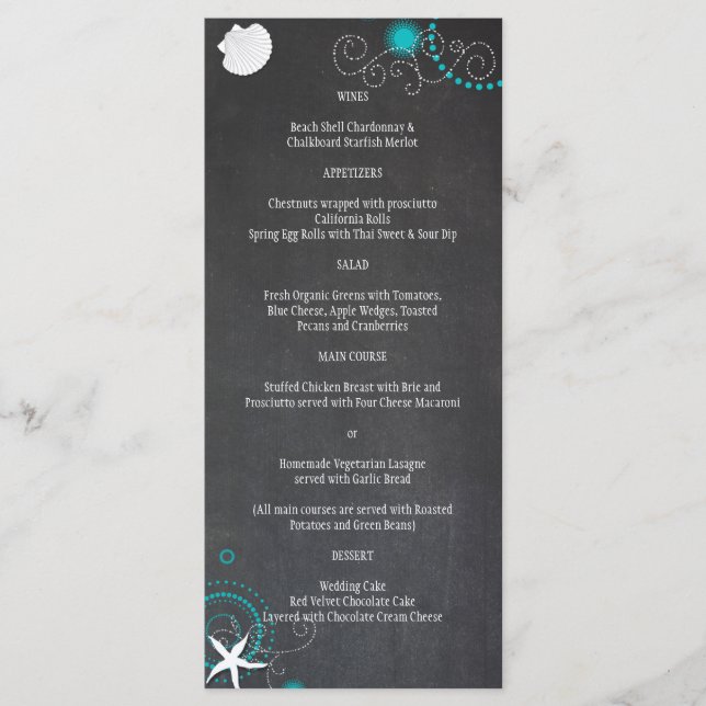 Festive Chalkboard Beach Wedding Menu (Front)