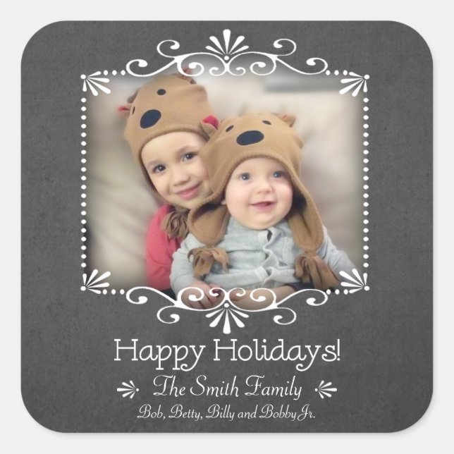 Festive Chalkboard Style Custom Photo Square Sticker (Front)