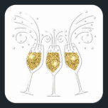 Festive champagne glasses square sticker<br><div class="desc">Wedding Sticker - Champagne glasses with fizz</div>