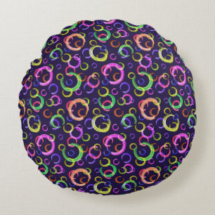 Festive, chaotic, colourful, confetti, polka dots, round cushion
