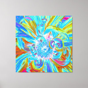 Festive Chartreuse and Blue Dahlia Flower Petals Canvas Print