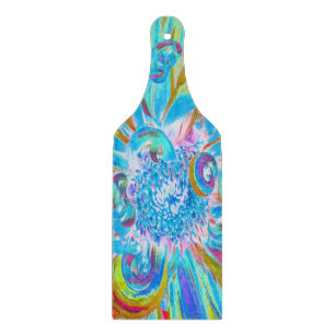 Festive Chartreuse and Blue Dahlia Flower Petals Cutting Board