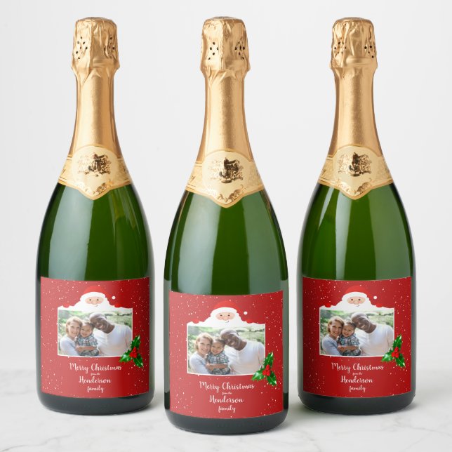 Festive Cheeky Santa - Custom Photo - Personalised Sparkling Wine Label (Bottles)