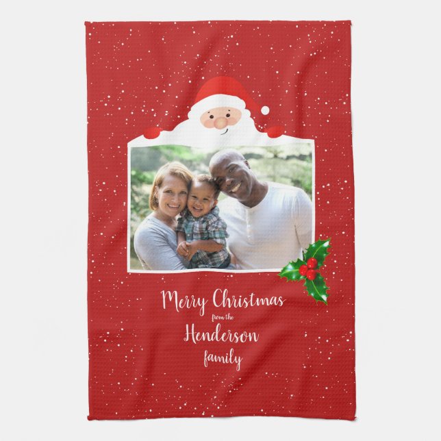 Festive Cheeky Santa - Custom Photo - Personalized Tea Towel (Vertical)