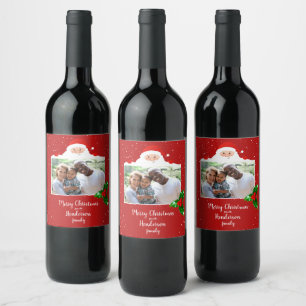 Festive Cheeky Santa - Custom Photo - Personalized Wine Label
