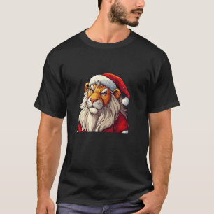 Festive Cheer with a Funny Lion in Santa Style T-Shirt