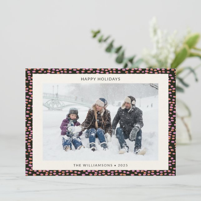 Festive Cheerful Mod Black Border Christmas Photo Holiday Card (Standing Front)
