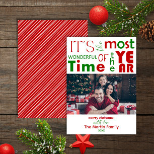 Festive Cheerful Red Green Christmas Photo Holiday Card