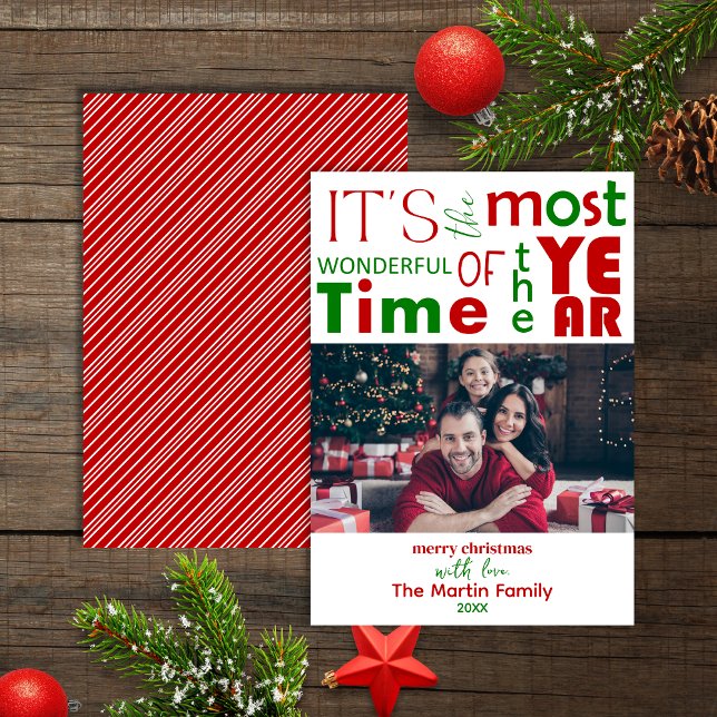 Festive Cheerful Red Green Christmas Photo Holiday Card (Creator Uploaded)