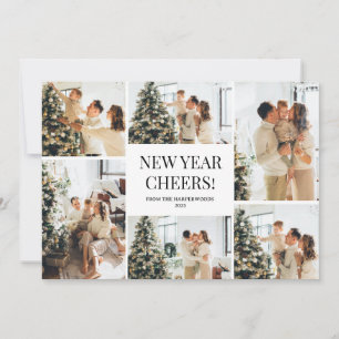 Festive Cheers Elegant Happy New Year 6 Photo Holiday Card