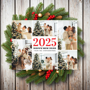 Festive Cheers Elegant Happy New Year 6 Photo Holiday Postcard