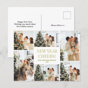 Festive Cheers   Elegant Happy New Year 6 Photo Holiday Postcard
