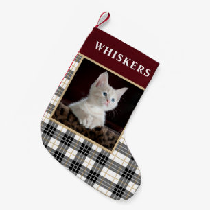 Festive Chequered Plaid Pet Cat Photo Christmas  Small Christmas Stocking
