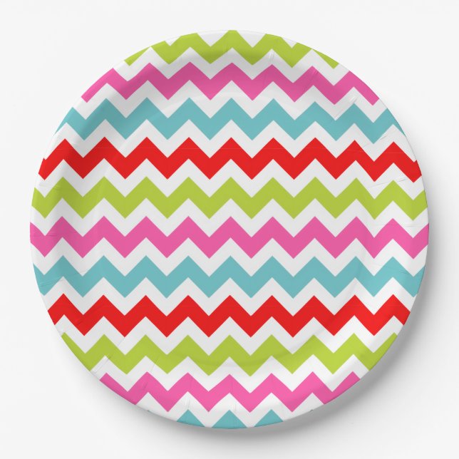 Festive Chevron Pattern – Retro Holiday Stripes Paper Plate (Front)