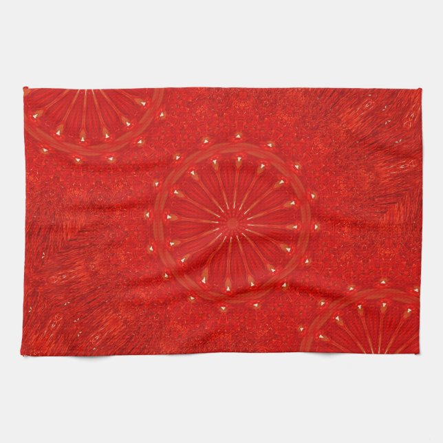 Festive Chic Bright Red Kaleidoscope Design Tea Towel (Horizontal)