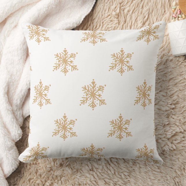 Festive chic elegant gold peach snowflake pattern  cushion (Blanket)