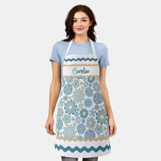 Festive Chic Floral Mandala Snow Flakes Pattern Apron