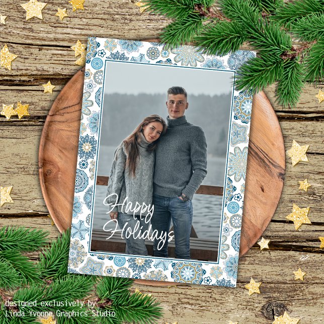 Festive Chic Floral Mandala Snow Flakes Pattern Card (Creator Uploaded)