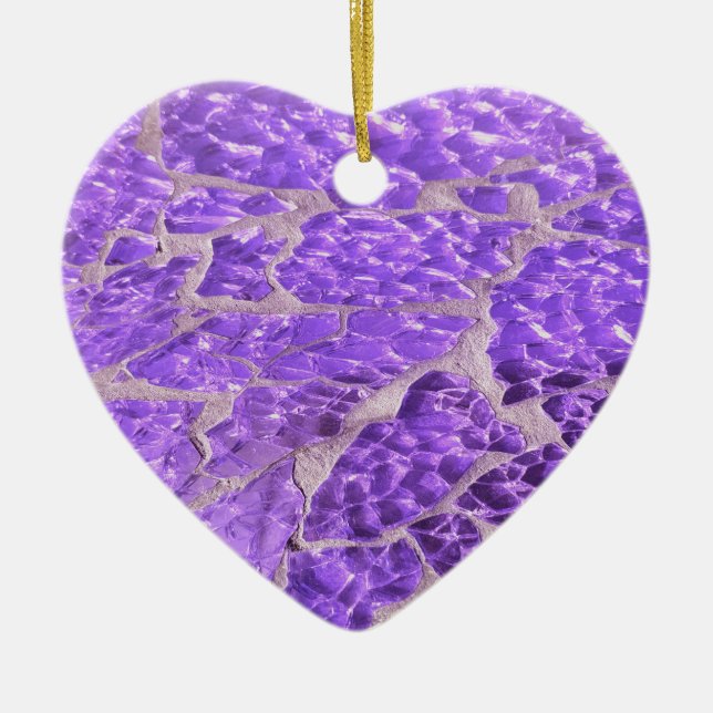 Festive Chic Shiny Purple Glitter Stones Ceramic Tree Decoration (Front)