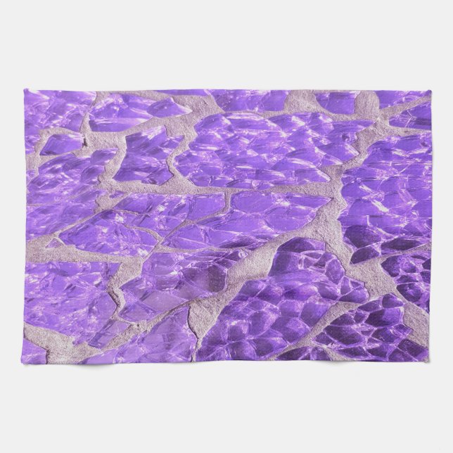 Festive Chic Shiny Purple Glitter Stones Tea Towel (Horizontal)